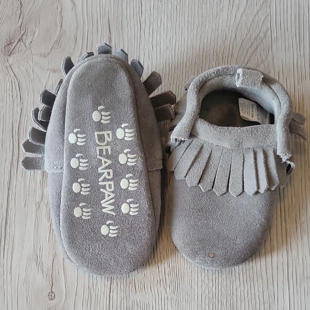BearPaw Soft Gray Moccasins for Kids